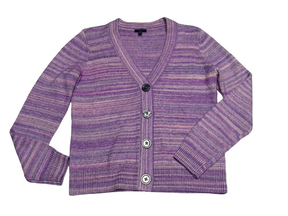 Talbots V-Neck Button Front Cardigan Purple Space Dye Knit Women's Small Petite